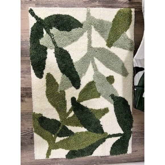New Green Leaves Bath Mats Bathroom Rugs Non-Slip Soft Microfiber Absorbent - Picture 2 of 2